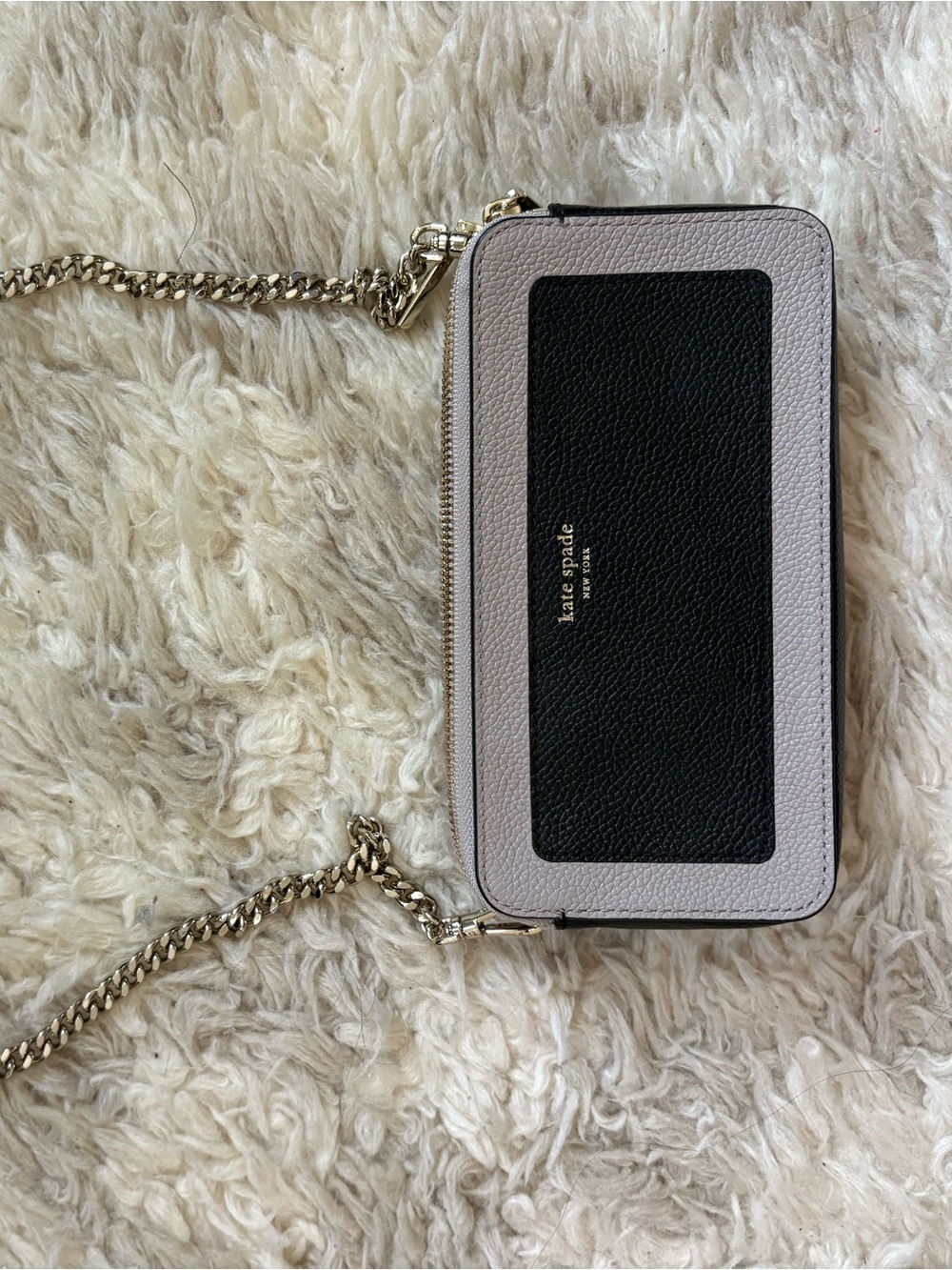 kate spade Two-Tone Leather Crossbody in Black and Light Gray with Gold Chain